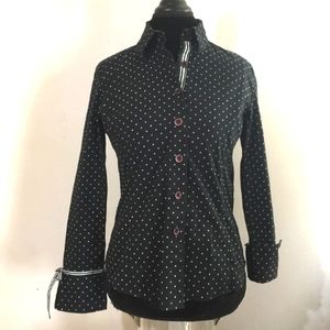 Black & White Polkadot oxford button down wt Stripes Sz Small